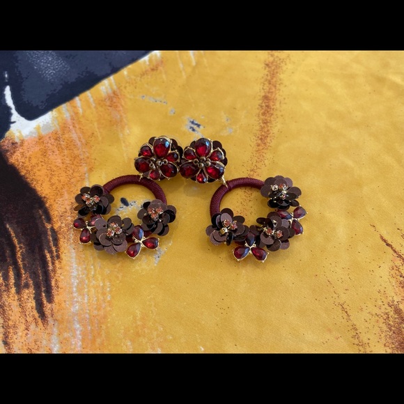Francescas Burgundy Flower Party Earrings - Picture 4 of 5